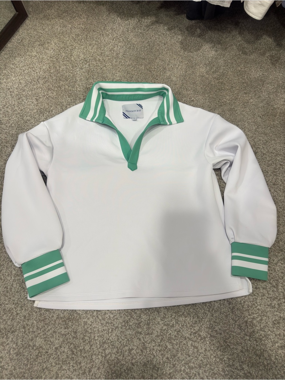 Addison Bay White and Green Scuba Light Rugby Sweatshirt